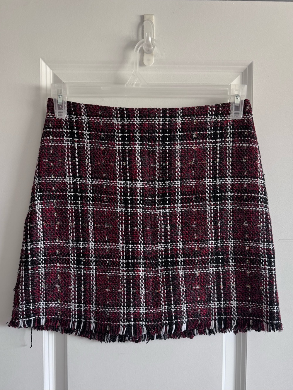 Sanctuary Burgundy Plaid Tweed Mini Skirt